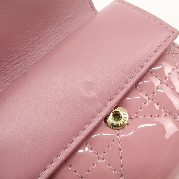 ❤️Christian Dior Lady Dior Canage Patent Leather Tri-fold Wallet Pink ❤️ - Picture 9 of 16
